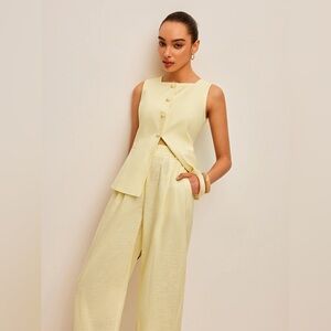 90 Cotton & Linen Tie-Back Vest With Pockets Pants Set